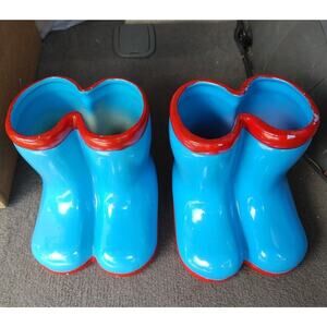 MCM RETRO~2~UNIQUE PLANTERS Garden Gate Designs Ceramic Rain Boots Planters/VASE